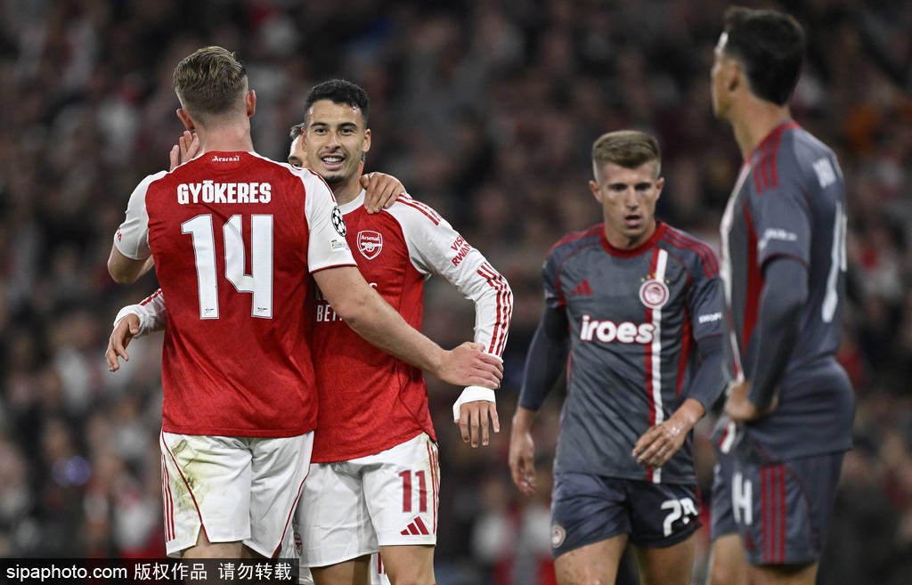 欧冠-马丁内利破门萨卡建功 加布里埃尔伤退阿森纳2-0迎2连胜