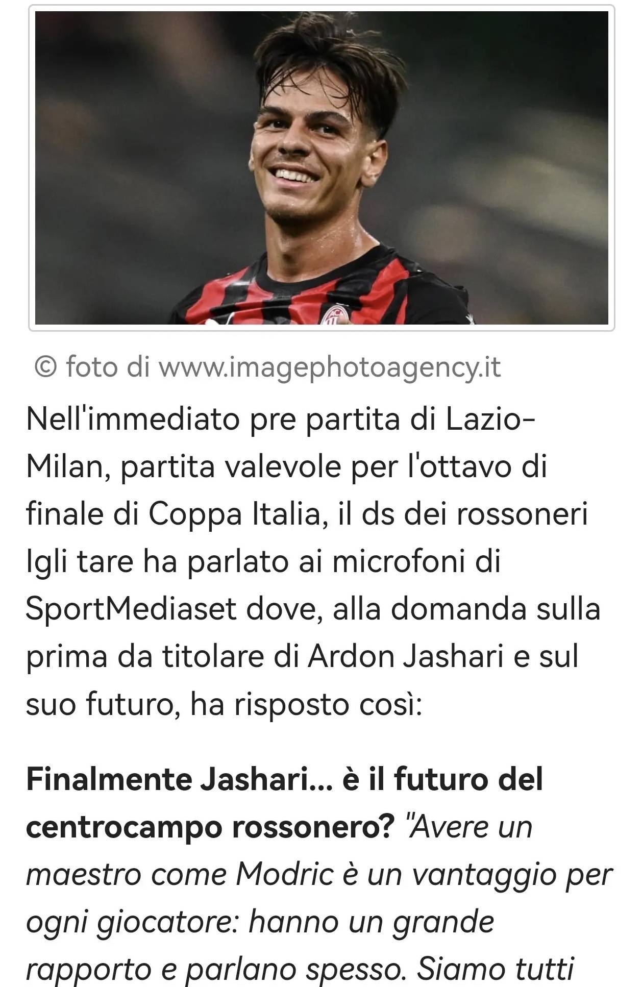 米兰体育总监：亚沙里和莫德里奇关系很好，他经常和莫德里奇交流